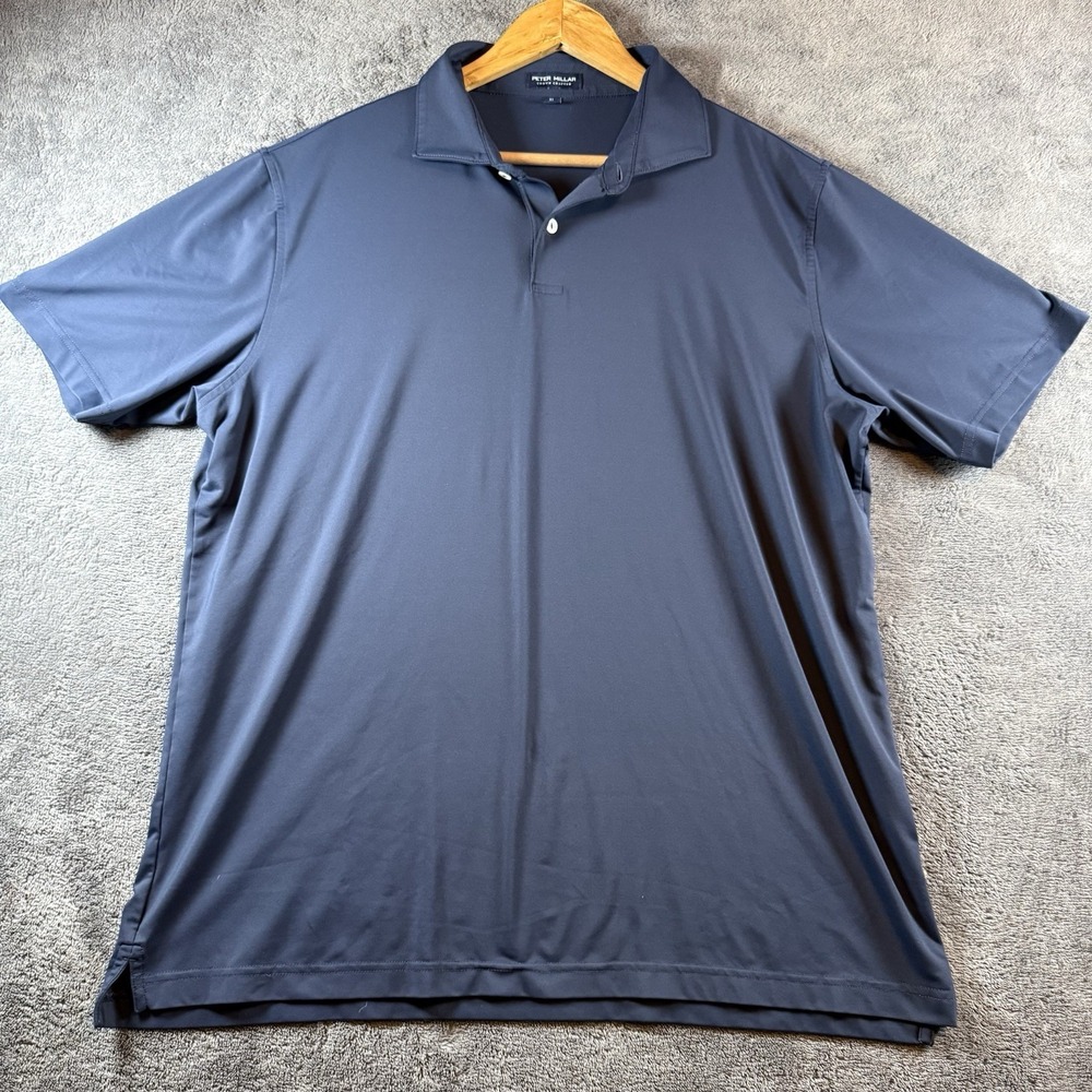 Peter Millar Crown Crafted Solid Polo Shirt Men's XL Blue Short Sleeve Stretch